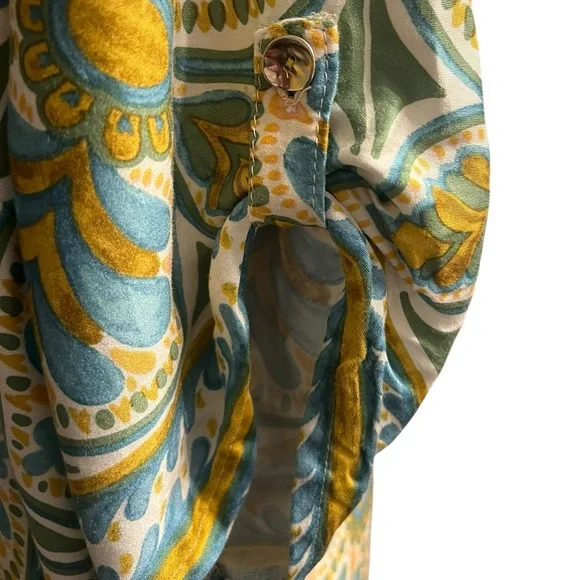 Women's Haute Hippie Button Down Shirt L Green Blue Floral - Picture 6 of 12